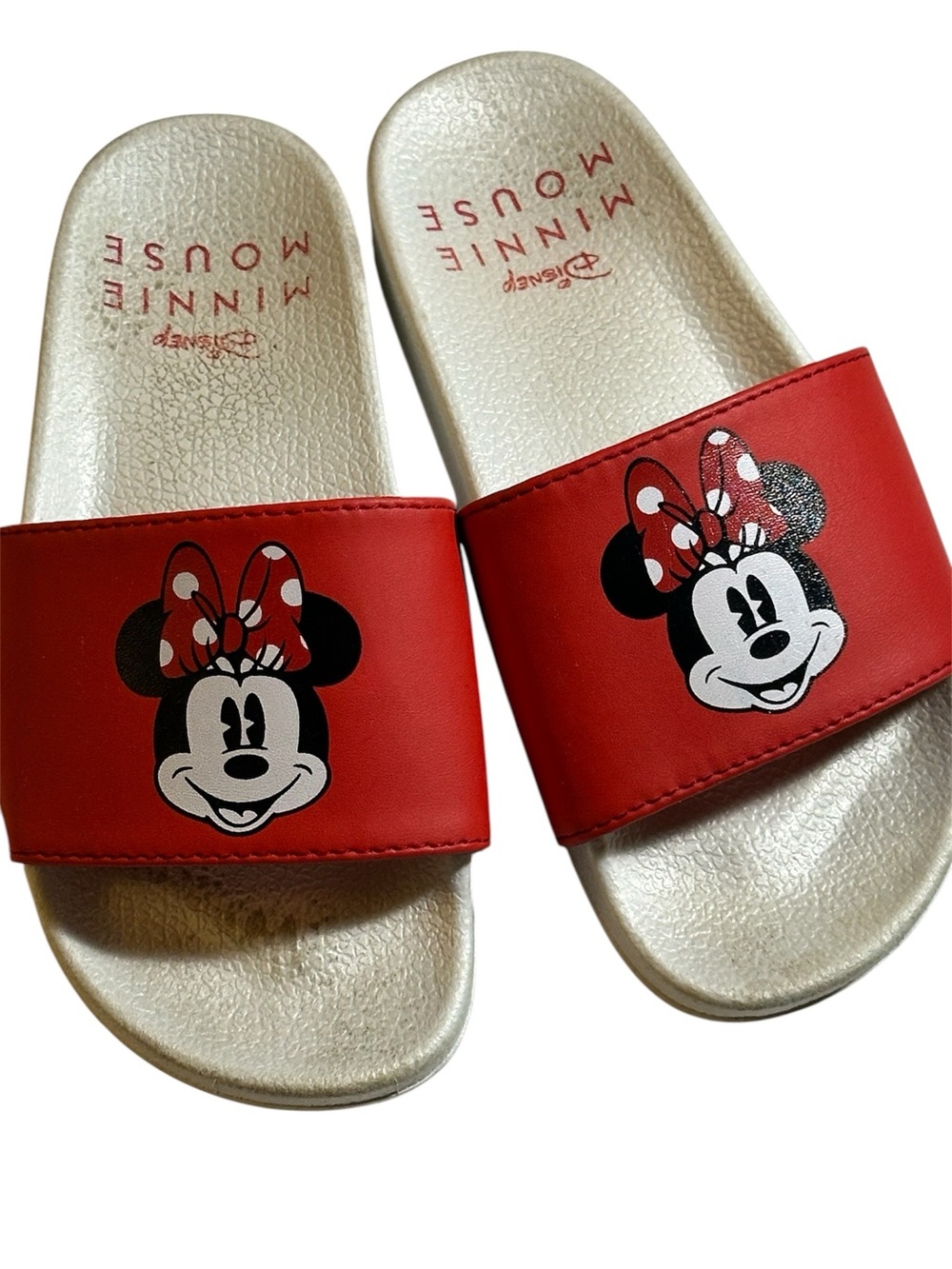 Disney Minnie Mouse Slides Kids 11/12 Red Summer Sandals Cute